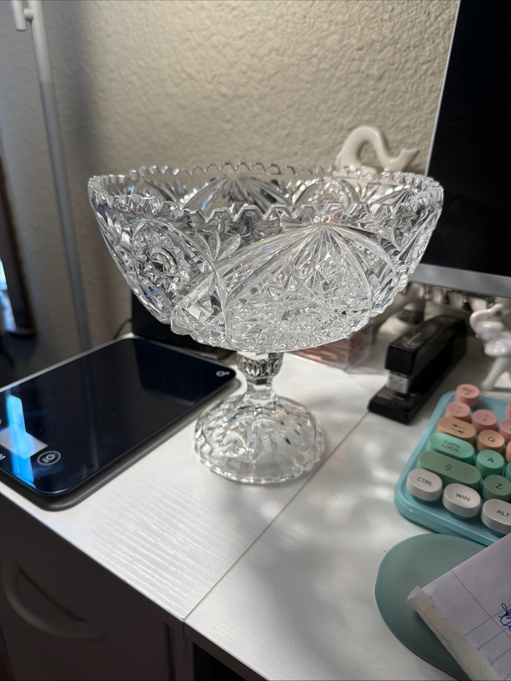Clear Crystal Glass Compote Pedestal Bowl 9 inch crystal bowl